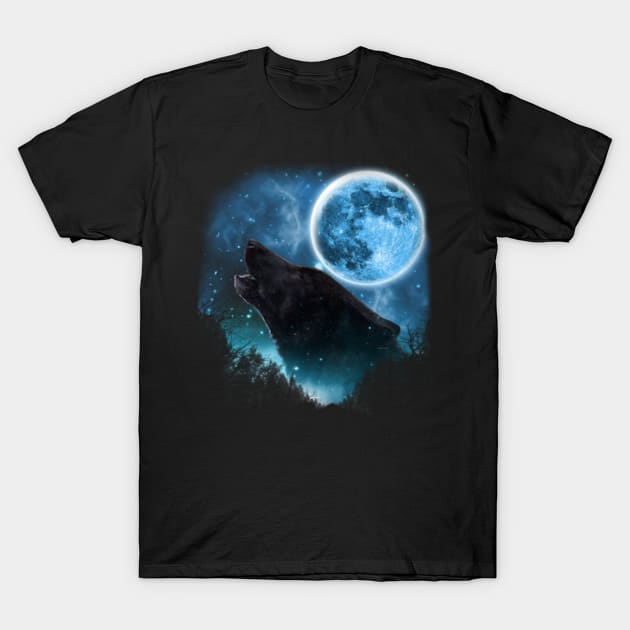 Black Wolfs Skylight T-Shirt by Ratherkool